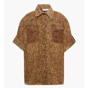 ZIMMERMANN Empire Leopard Print Button-Up Cuffed Shirt Zimmermann Sz 0